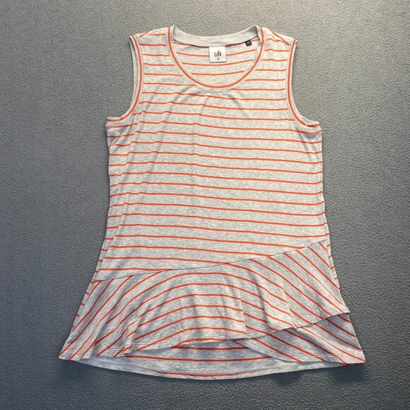 CAbi Womens Heather Gray Orange Stripe Ruffle Tank Top- 5331-Size XS,Lighweight - Picture 1 of 9